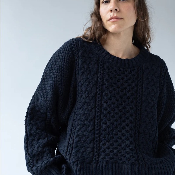 Black Chunky Cable Knit Crew Neck Sweater - Picture 2 of 5